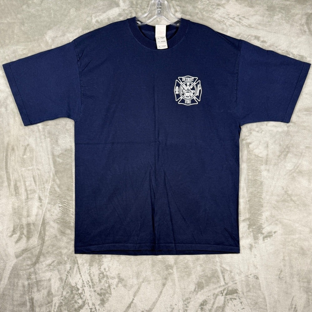 Vintage Fruit of the Loom Detroit Fire Department T-Shirt Navy Blue XL Graphic